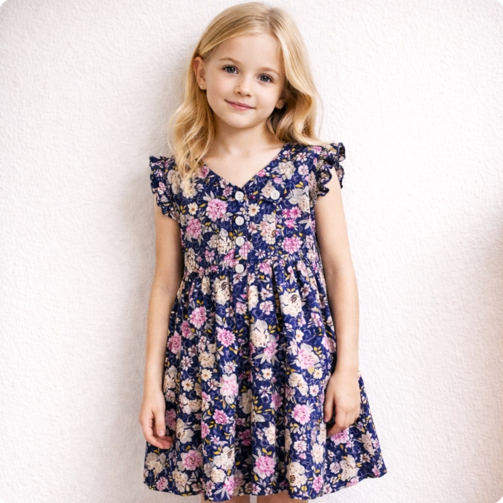 SUNBOREE GIRL'S FLORAL COTTON DRESS SIZE 6-7
